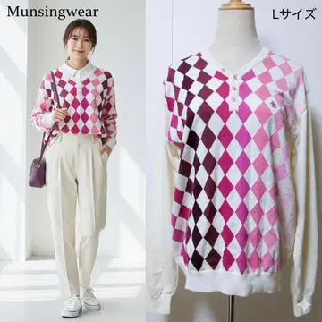 [일본제] 먼싱웨어 솔로텍스 혼방 아가일 무늬 니트 골프웨어