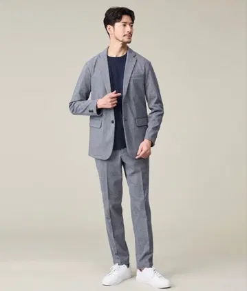 헤링본 자카드 니트 자켓 니트 슬랙스 블루