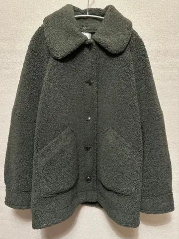 LOWRYS FARM 카라 부착 보아 블루종 카키 그린 보아 자켓