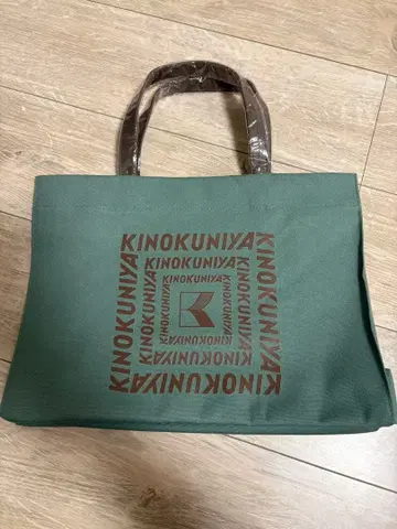 키노쿠니야 가죽 핸들 코튼 토트 그린