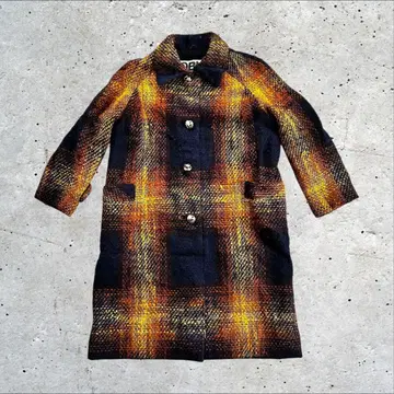 90s 레트로 롱 코트 체크 올 패턴 모헤어풍 구제 의류 개성파