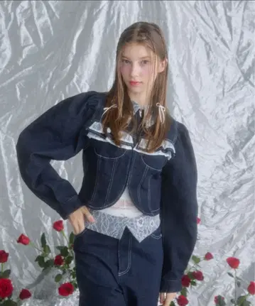 monepine 레이스 도킹 디자인 데님 자켓