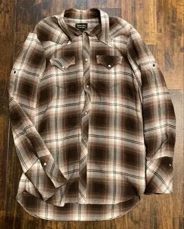 넘버나인 레이온 옴브레 롱 기장 체크 셔츠 브라운 3