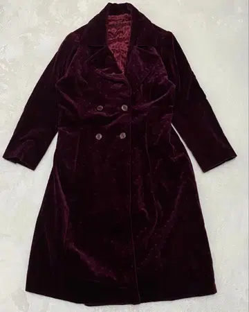 롱 코트 벨로아 보르도 도트 무늬 도트 엘레강트