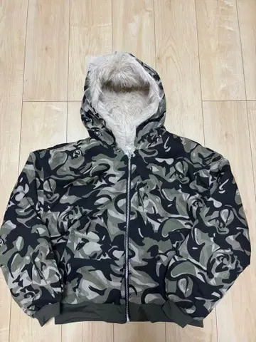당일 발송 새상품 카모 패턴 퍼 후드 자켓 y2k 퍼 자켓