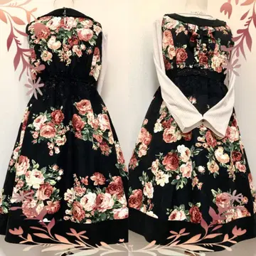 [ 2세트 ] 큰 꽃무늬 플레어 원피스, 리브 티셔츠 axesfemme