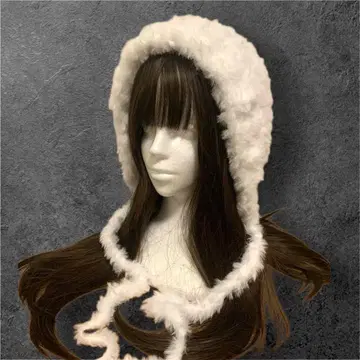 보닛 니트 모자 핸드메이드 손뜨개질 y2k 화이트 퍼