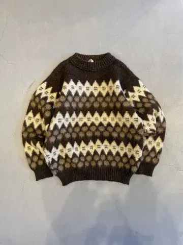 80's 페어 아일 패턴 울 니트 스웨터