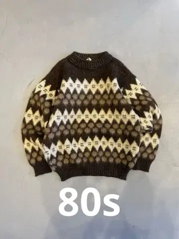 80's 페어 아일 패턴 울 니트 스웨터