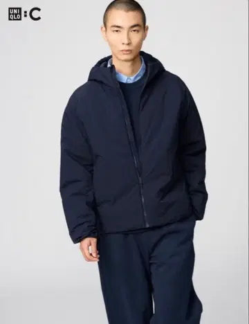 유니클로 C 퍼프 테크 후드티 네이비 XXL UNIQLO C