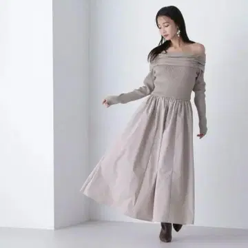 NATURAL BEAUTY BASIC 오프숄더 도킹 니트 원피스