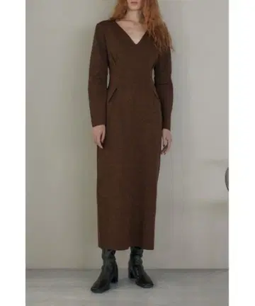 [ m_ ] 브라운 V넥 원피스