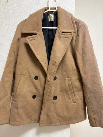 베이지 울 피코트 더블 버튼