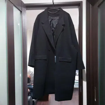 블랙 롱 코트 더블 버튼