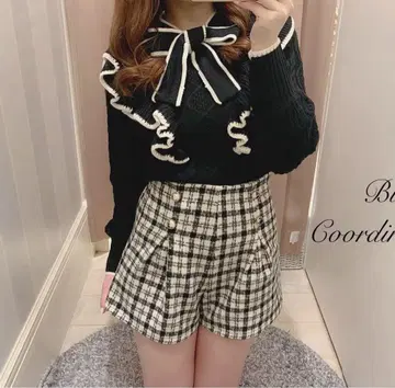 evelyn 체크 무늬 싸개 버튼 숏팬츠