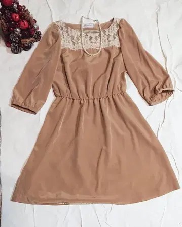 Bon mercerie 카멜 7부 소매 원피스