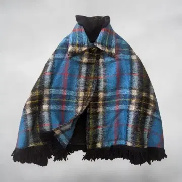 [ 새상품급 ] 울 모헤어 체크 무늬 판초 케이프 스코틀랜드제 한정판