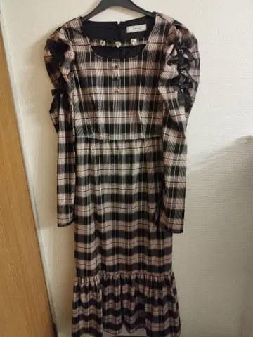 Ank Rouge 체크 롱 원피스 블랙 x 핑크 M