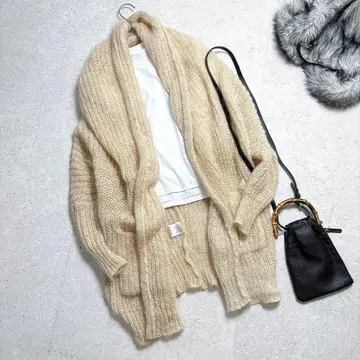 어반 리서치 모헤어 니트 롱 가디건 베이지 루즈핏 포근