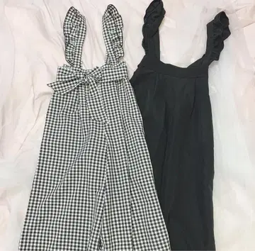 evelyn 프릴 서스펜더 블랙 롱 팬츠