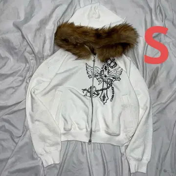 girl Cross Logo glitter Fur Zip Hoodie