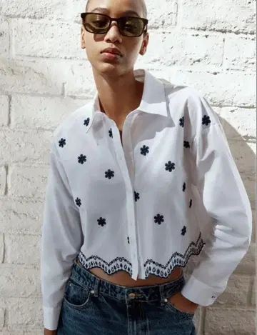 [ 미사용 ] [ 새상품급 ] ZARA 자수 포플린 셔츠