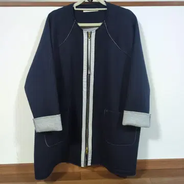 네이비 아우터 노카라 맨투맨 코트 자켓 베이크루즈