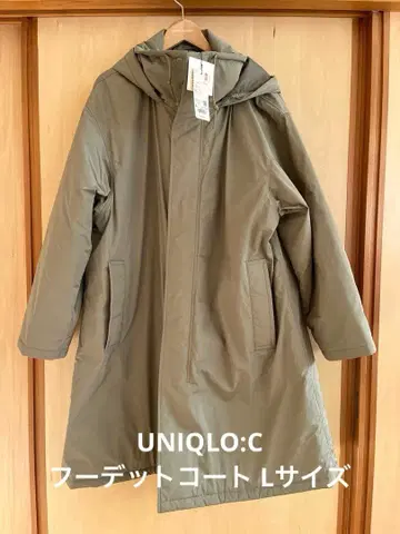 UNIQLO:C 후디드 코트 카키 모즈 코트 후드 부착