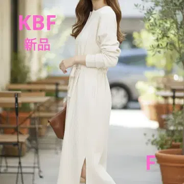 택 포함 새상품 KBF 와플 드로스트 슬릿 원피스 아이보리 릴랙스