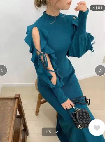 dazzlin 프릴 슬리브 더블 리본 니트 원피스