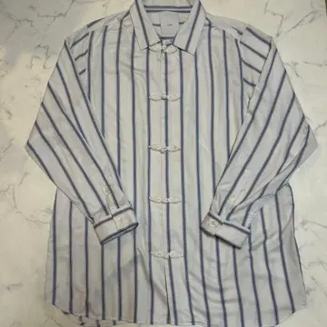 Lui's 대나무 레이온 차이나 버튼 스트라이프 셔츠