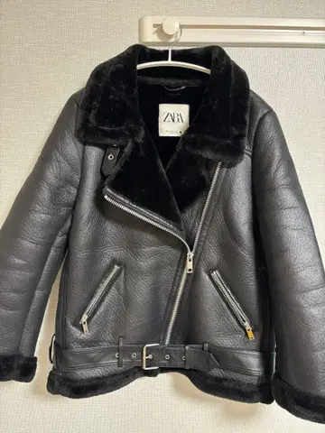 ZARA 페이크 무스탕 코트 M 블랙 보아 라이더 벨트 아우터