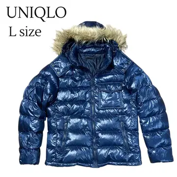 UNIQLO 유니클로 퍼 다운 자켓 네이비 광택 Y2K