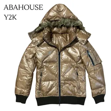 퍼 광택 다운 자켓 브라운 Y2K 그런지 시크 스타일