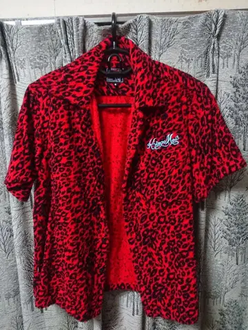 King Mob 킹모브 레오파드 무늬 반팔 셔츠 레드