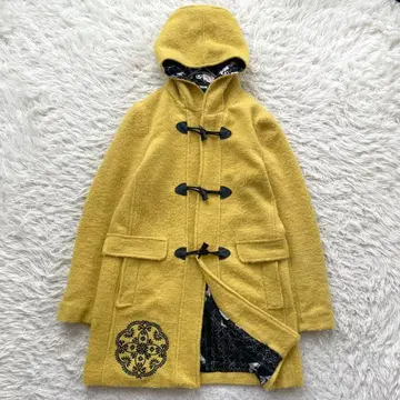 Desigual 알파카 혼방 꽃무늬 자수 롱 더플 코트