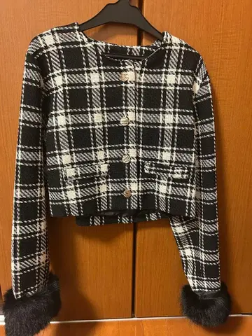 INGNI 소매 퍼 체크 무늬 상하의 세트