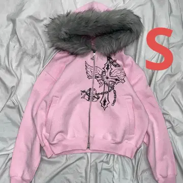 girl Cross Logo glitter Fur Zip Hoodie