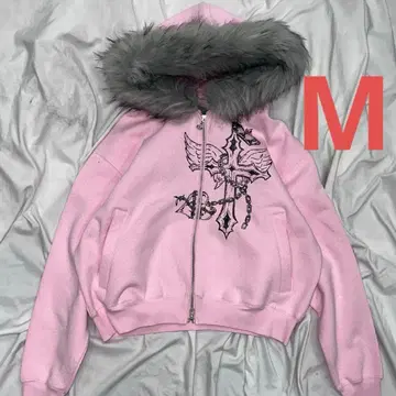 girl Cross Logo glitter Fur Zip Hoodie