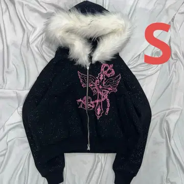 girl Cross Logo glitter Fur Zip Hoodie