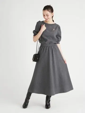 [ 새상품급 ] 브로치 포함 니트 셋업 그레이 38 셀포드