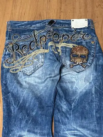 레어 Red Pepper 블루 데님 스컬 스티치 레드페퍼 Y2K