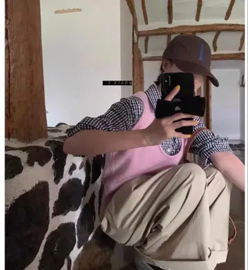 핑크 V넥 니트 베스트 F 사이즈