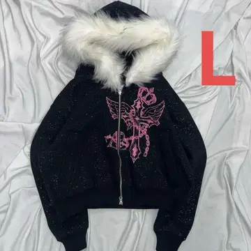 girl Cross Logo glitter Fur Zip Hoodie