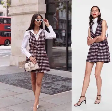 ZARA 트위드 미니 원피스 롱베스트