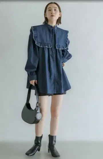 mystic 네이비 프릴 셔츠 드레스