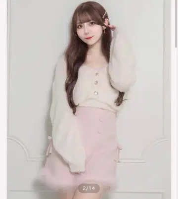 pium 하트 비쥬 페더 니트 가디건