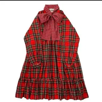 HEIHEI 리본 원피스 체크 빨간색 레드