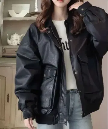 [ JaVa 자바 콜라보 ] 가죽 빈티지 오버 사이즈 블루종