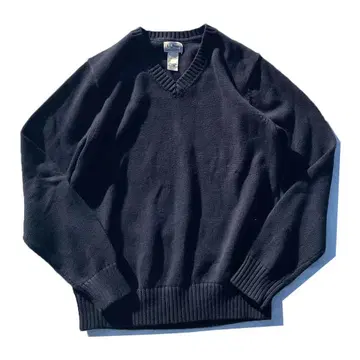 [ 90s ] L.L.Bean 무지 V넥 코튼 니트 네이비 S